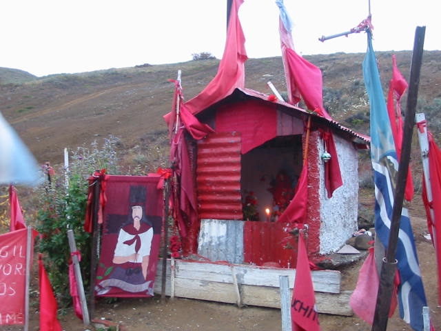A roadside shrine to Gauchito Gil near RíoTurbio, in Argentina’s southern Patagonia. © Lorraine Caputo